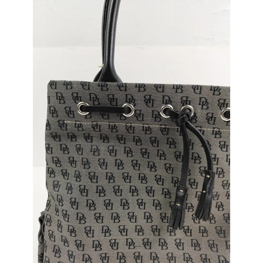 Vintage Y2K Dooney & Bourke Gray Black Monogram Handbag Canvas Leather